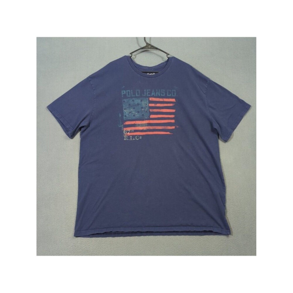 Polo Jeans Co T-Shirt Men's 3XL Blue American Flag Graphic Short Sleeve Cotton - Picture 2 of 8